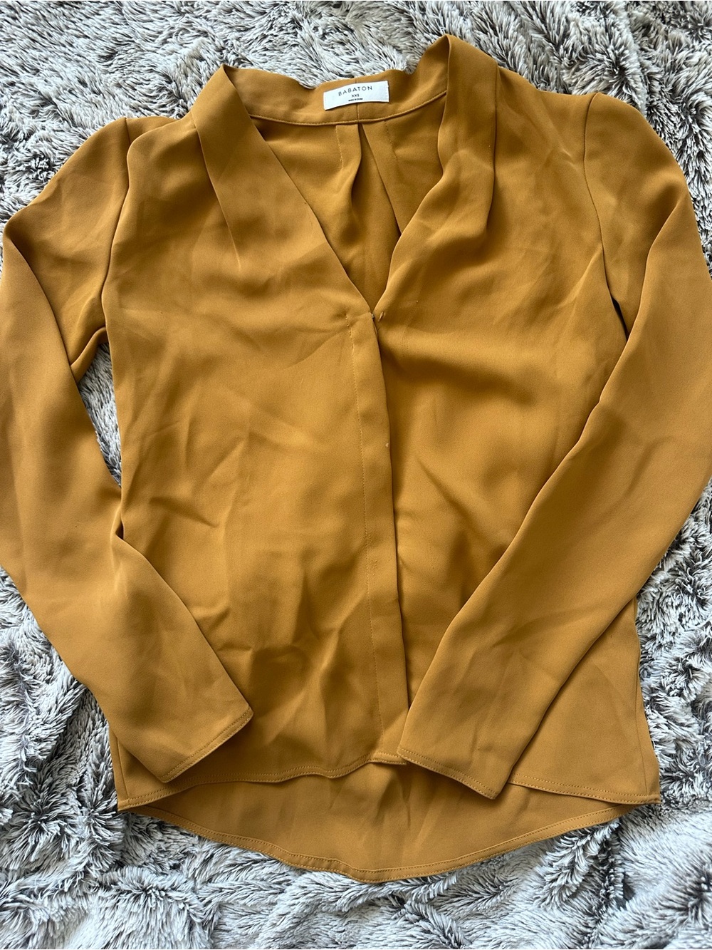 BNWOT Babaton Mustard V-Neck Draped Long-Sleeve Blouse